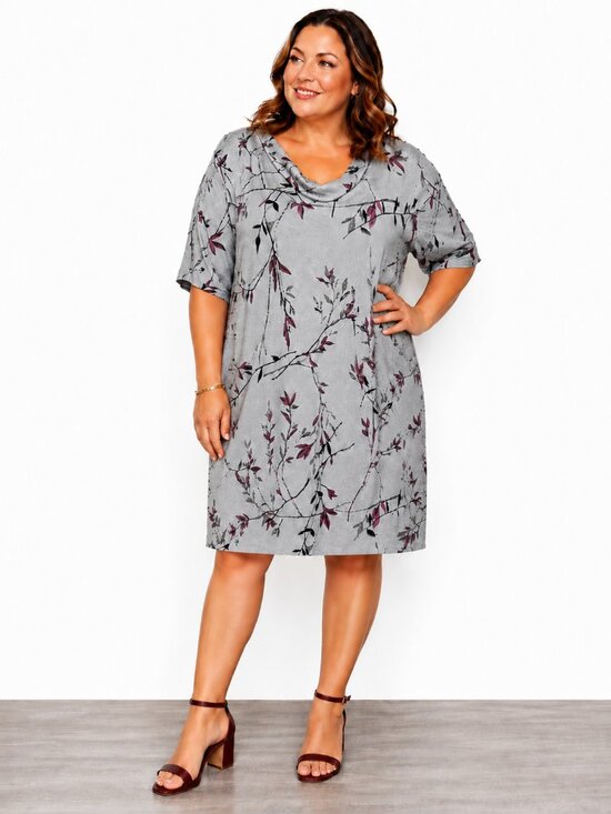 Venezia Dresses & Skirts - Venezia Gray, Purple & Black Dress with a Cowl Neck, Short Sleeves, Size 22/24